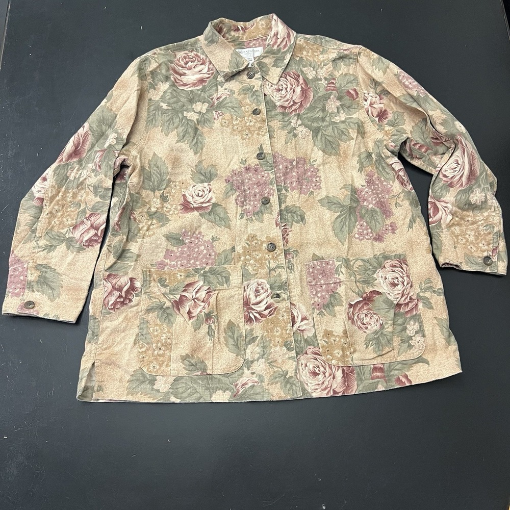 Jones New York Sport Vintage 90s Tan Rose Floral Cottage Chore Jacket 2X linen